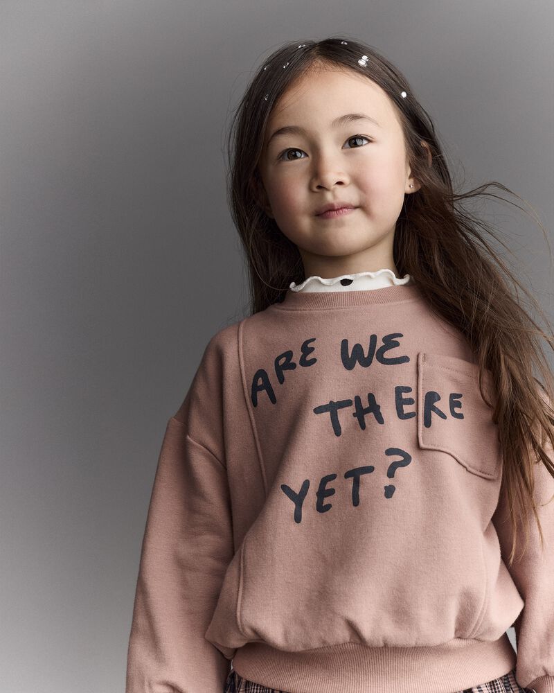Toddler Neutral Are We There Yet' Pullover Sweatshirt - Mocha Brown, image 1 of 6 slides