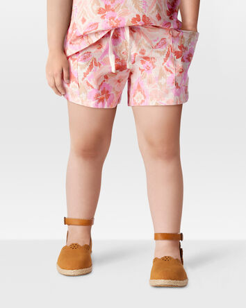 Toddler Floral Print Drawstring Shorts - Pink, 