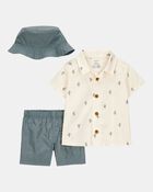 Baby Boy 3-Piece Cactus Short & Hat Set - Ivory/Green, image 1 of 3 slides
