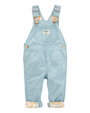 Baby Floral Canvas Overalls - Blue, 