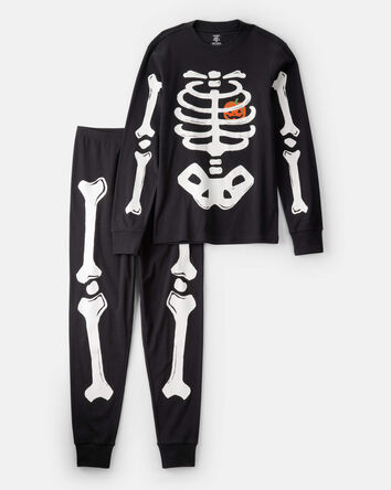 Adult 2-Piece Glow Skeleton Halloween 100% Snug Fit Cotton Pajamas - Black, 