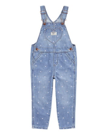 Toddler Girl Heart Print Denim Overalls, 