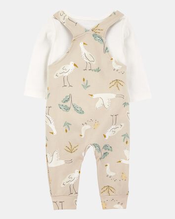 Baby 2-Piece Bird Print Long-Sleeve Tee & Overall Set, 