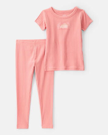Toddler Girl 2-Piece Bunny Drop Needle Ribbed Pajamas - Pink, 