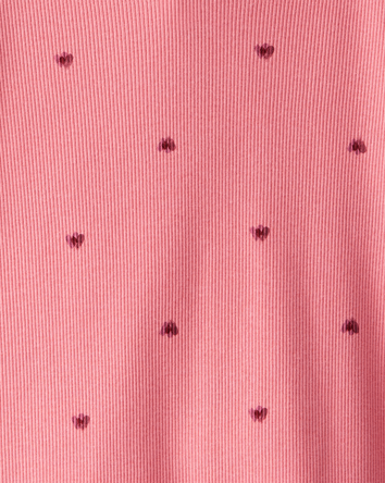 Girls Ribbed Heart Print Short-Sleeve Shirt - Pink, 