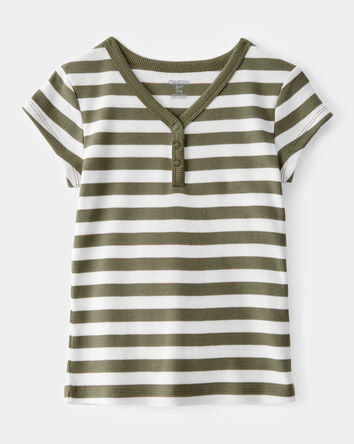 Kid Ribbed Henley Striped Short-Sleeve Shirt - Green, 