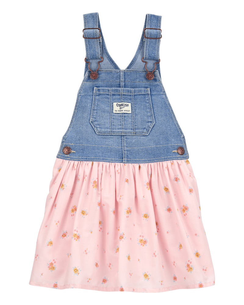 Baby Floral Stretch Denim Jumper Dress - Pink, image 1 of 5 slides