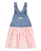 Baby Floral Stretch Denim Jumper Dress - Pink, image 1 of 5 slides