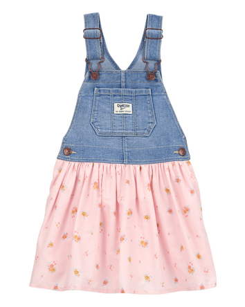 Baby Floral Stretch Denim Jumper Dress - Pink, 