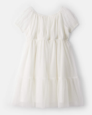 Girls Short-Sleeve Tulle Dress - White, 