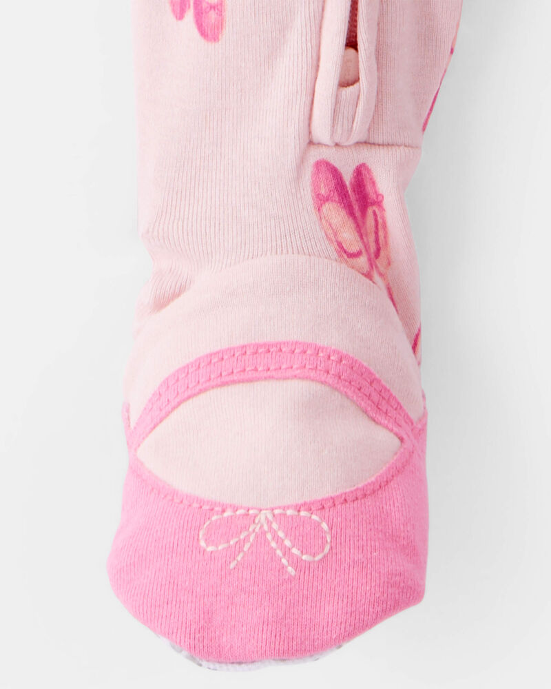 Baby Girl Ballet Print 100% Cotton Long-Sleeve 2-Way Zip 1-Piece Pajamas - Pink, image 4 of 5 slides