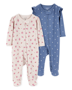 Baby 2-Pack  Ribbed 2-Way Zip Sleep & Play Pajamas - Blue/Khaki, image 1 of 5 slides