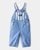 Baby Vintage Inspired Striped Chambray Overalls - Blue Wash, image 1 of 4 slides