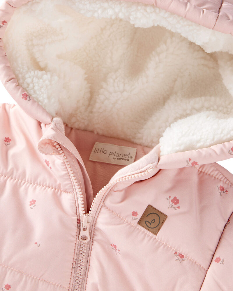 Baby Girl 1-Piece Snowsuit Made with Recycled Materials in Blush Petals Print, image 3 of 4 slides