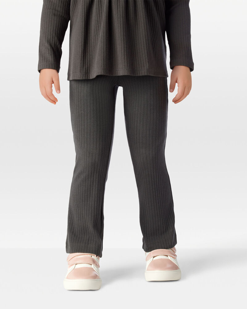 Toddler Girl 2-Piece Black Peplum Top & Cotton Flare Leggings Set - Black/Grey, image 7 of 8 slides