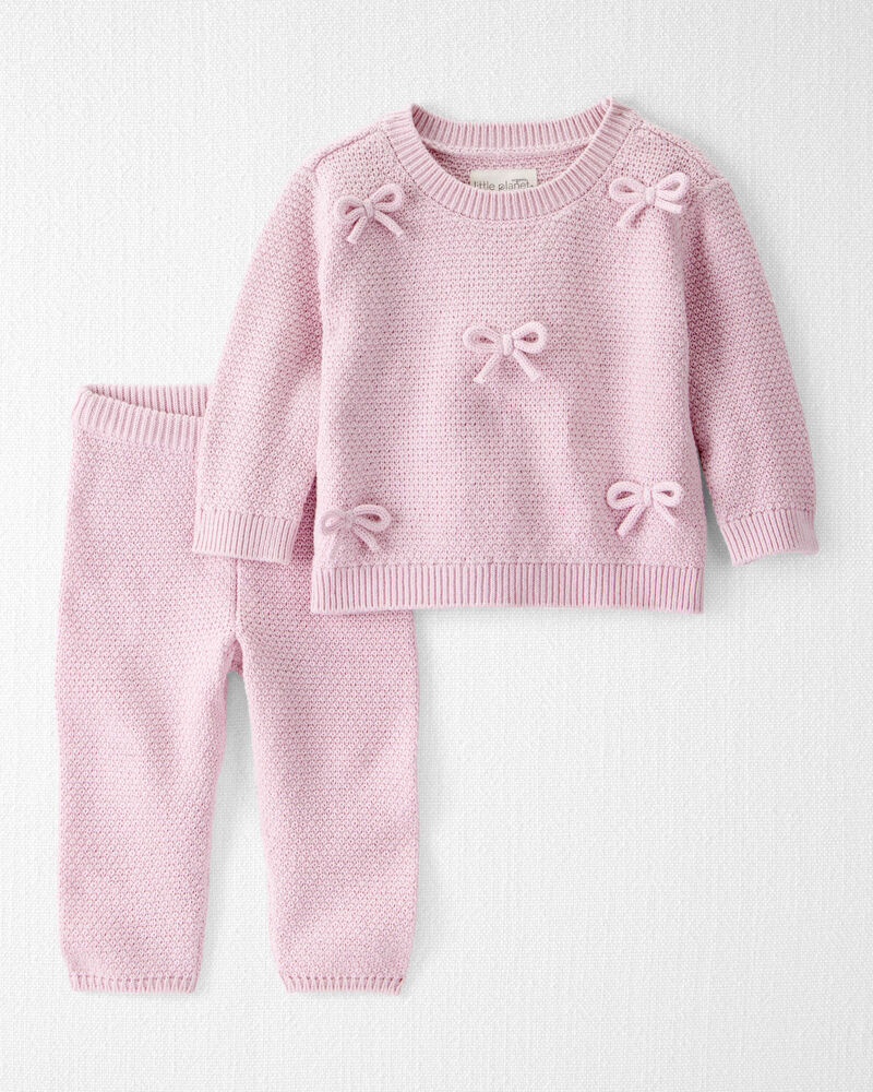 Baby Girl 2-Piece Organic Cotton Bow Sweater Knit Set, image 1 of 4 slides
