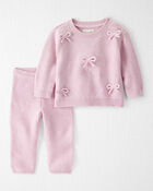 Baby Girl 2-Piece Organic Cotton Bow Sweater Knit Set, image 1 of 4 slides