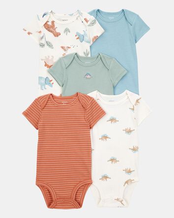 Baby Boy 5-Pack Dinosaur Short-Sleeve Cotton Bodysuits, 