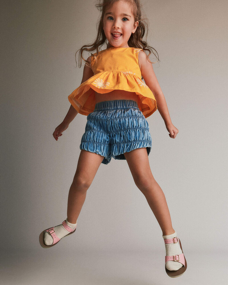 Toddler Girl Ruched Shorts in Chambray, image 3 of 7 slides