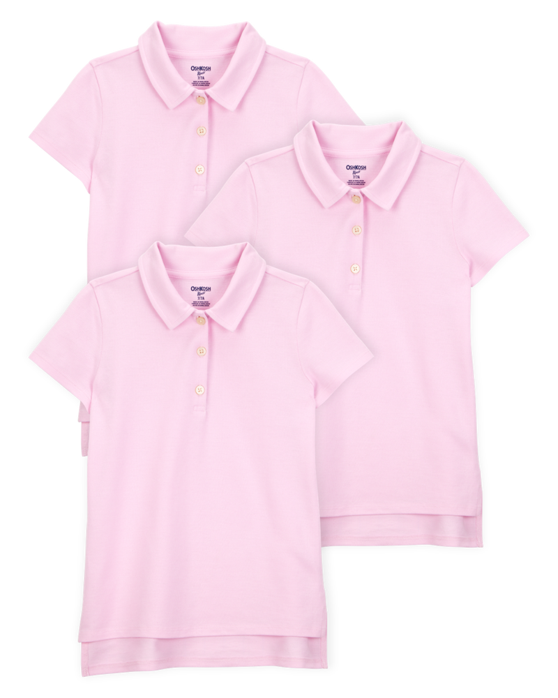 Kid 3-Pack Pique Uniform Polo Shirts - Pink, image 1 of 3 slides