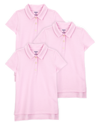 Kid 3-Pack Pique Uniform Polo Shirts - Pink, image 1 of 3 slides