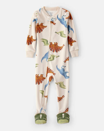 Toddler Boy Dinosaur DreamPlush Snug Fit Long-Sleeve 1-Piece Pajamas - Tan, 
