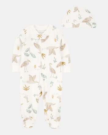 Baby 2-Piece 2-Way Zip Sleep & Play & Headwrap Set - Ivory, 