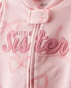 Baby Girl 'Little Sister' Bow Print Fleece Sleep & Play Pajamas - Pink, image 2 of 4 slides