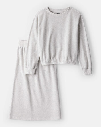 Girls 2-Piece Long-Sleeve Top & Skirt Set - Grey, 