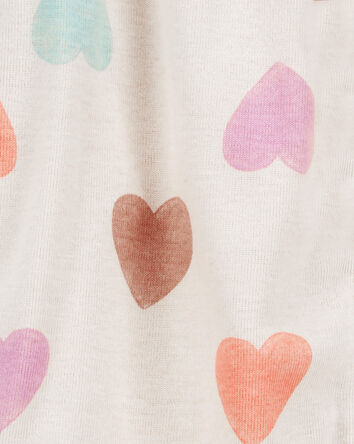 Baby Girl Heart Print Ribbed Short-Sleeve Romper - Tan, 