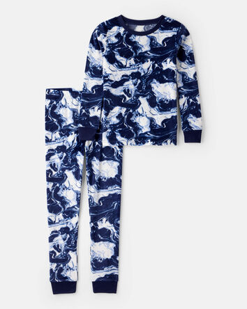 Boys Abstract DreamPlush Long-Sleeve Snug Fit 2-Piece Pajamas - Blue, 