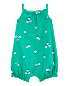 Baby Girl Floral Cotton Romper - Green, image 1 of 3 slides
