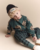 Toddler No-Seam Jogger Pant in Plaid - Green/Black, image 5 of 7 slides