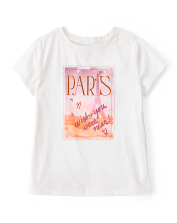 Girls Paris Short-Sleeve Graphic Tee - White, 