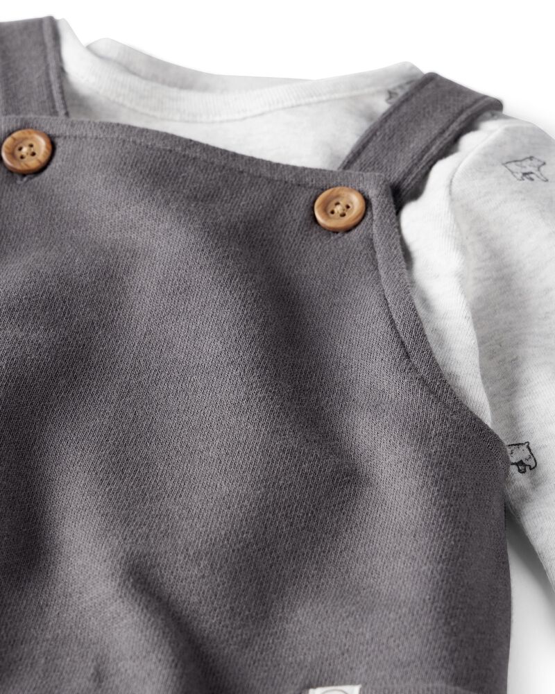 Baby 2-Piece Organic Cotton Overall Set in Bear Print, image 4 of 7 slides