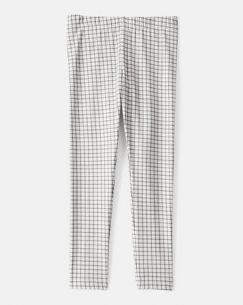 Girls Plaid Cotton Pull-On Stretch Leggings - Grey, 