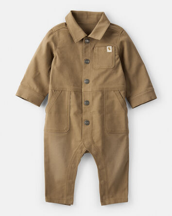 Baby Boy Canvas Long-Sleeve Jumpsuit - Brown, 