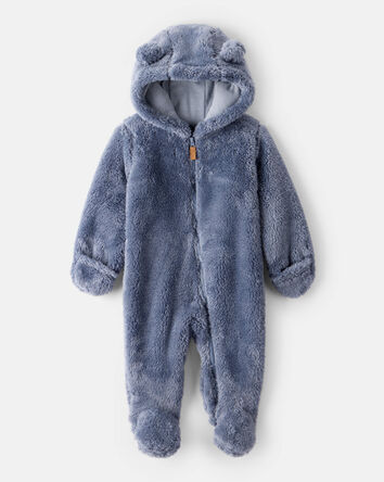 Baby Boy Sherpa Long-Sleeve Hooded Jumpsuit - Blue, 