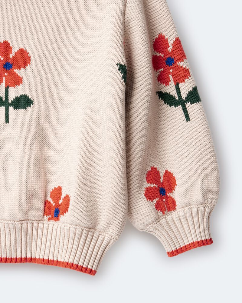 Toddler Girl Floral Pullover Sweater - Khaki, image 7 of 7 slides