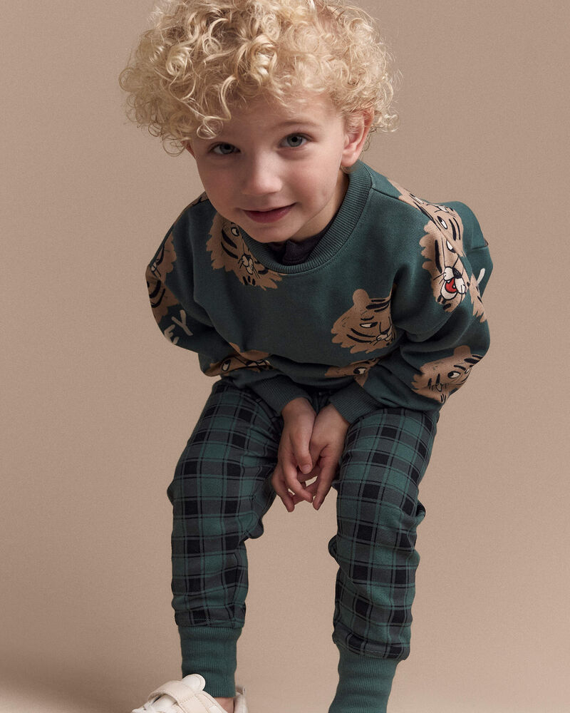 Toddler No-Seam Jogger Pant in Plaid - Green/Black, image 4 of 7 slides