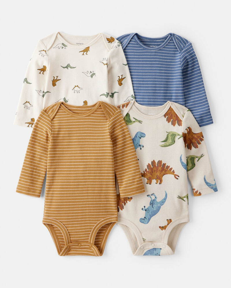 Baby Boy 4-Pack Dinosaur Print Cotton Long-Sleeve Multipack Bodysuits, image 1 of 6 slides