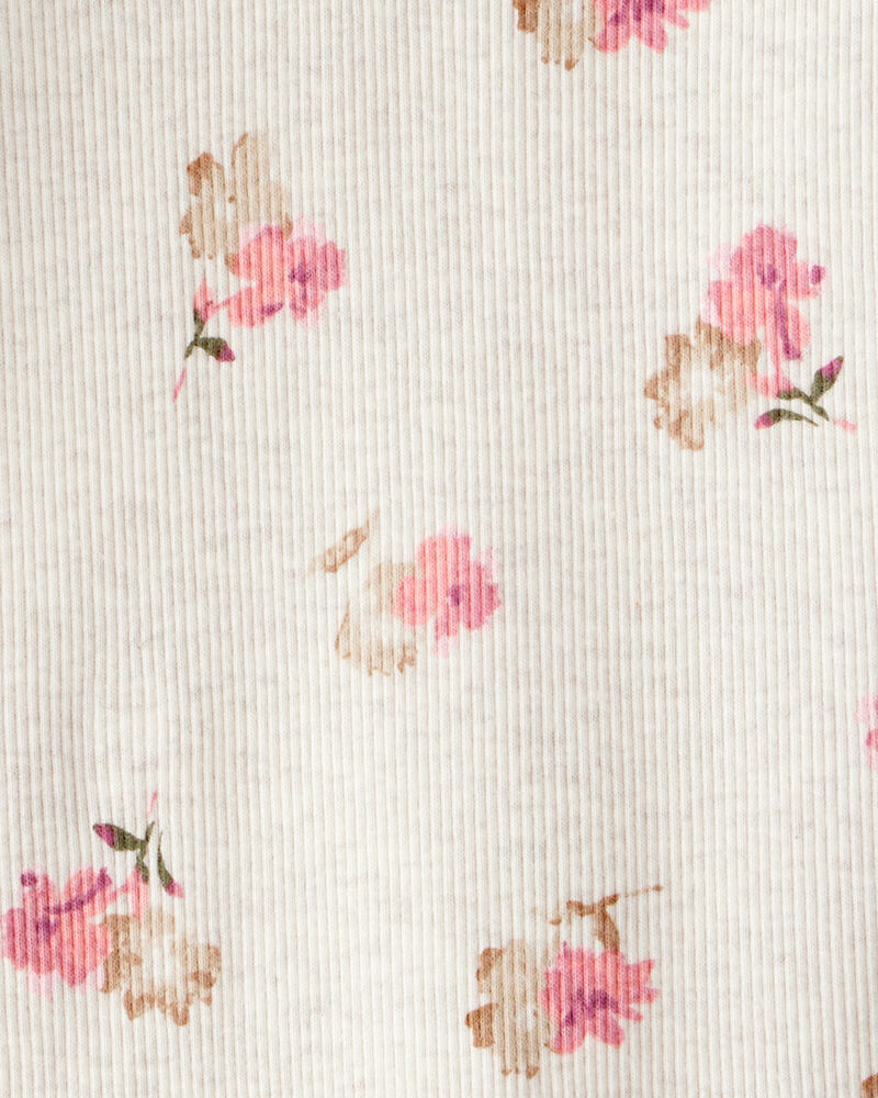 Baby Girl Floral Print Cotton Long-Sleeve Henley Top - Cream, image 2 of 3 slides