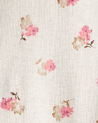 Baby Girl Floral Print Cotton Long-Sleeve Henley Top - Cream, image 2 of 3 slides