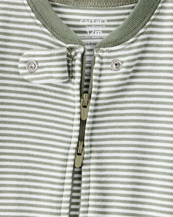 Baby Boy Bear Striped 100% Cotton Long-Sleeve Snug Fit 1-Piece Pajamas - Green, 