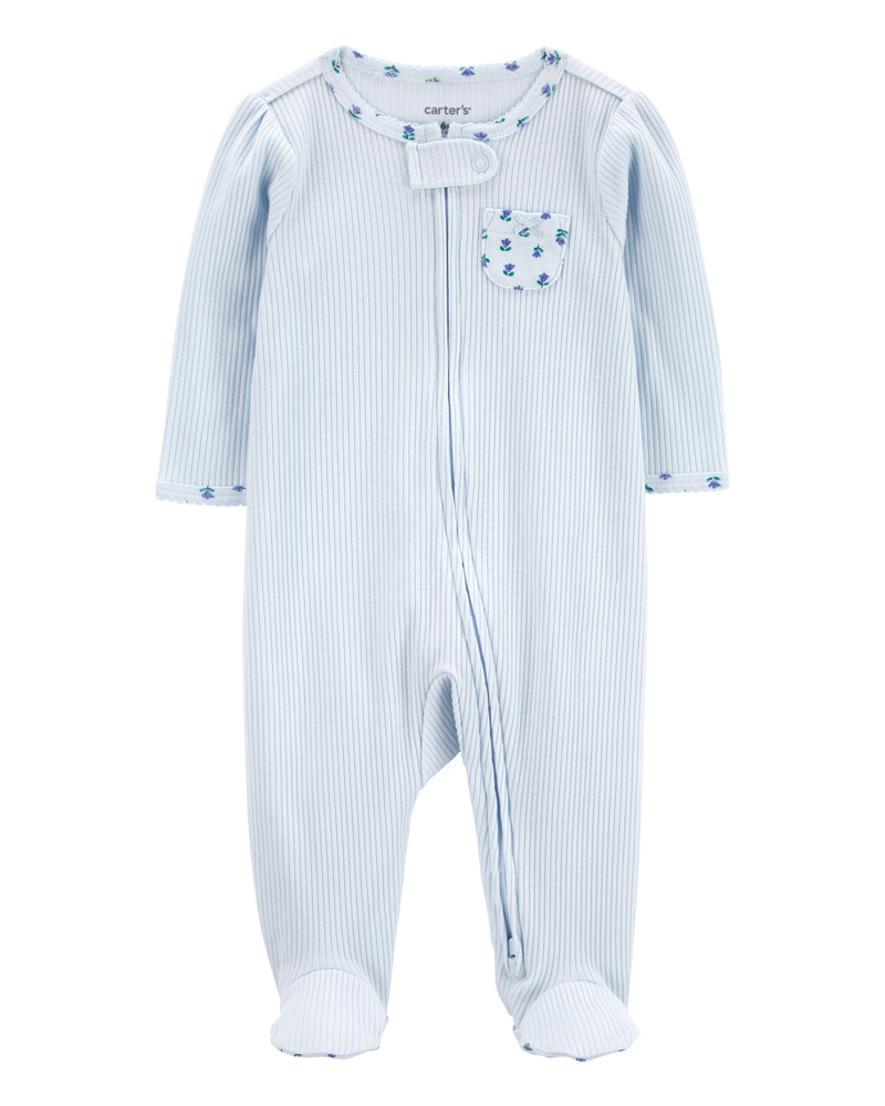 Baby Floral 2-Way Zip Ribbed Sleep & Play Pajamas, image 1 of 6 slides