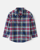 Toddler Boy Plaid Cotton Long-Sleeve Button-Down Shirt - Navy, image 1 of 3 slides