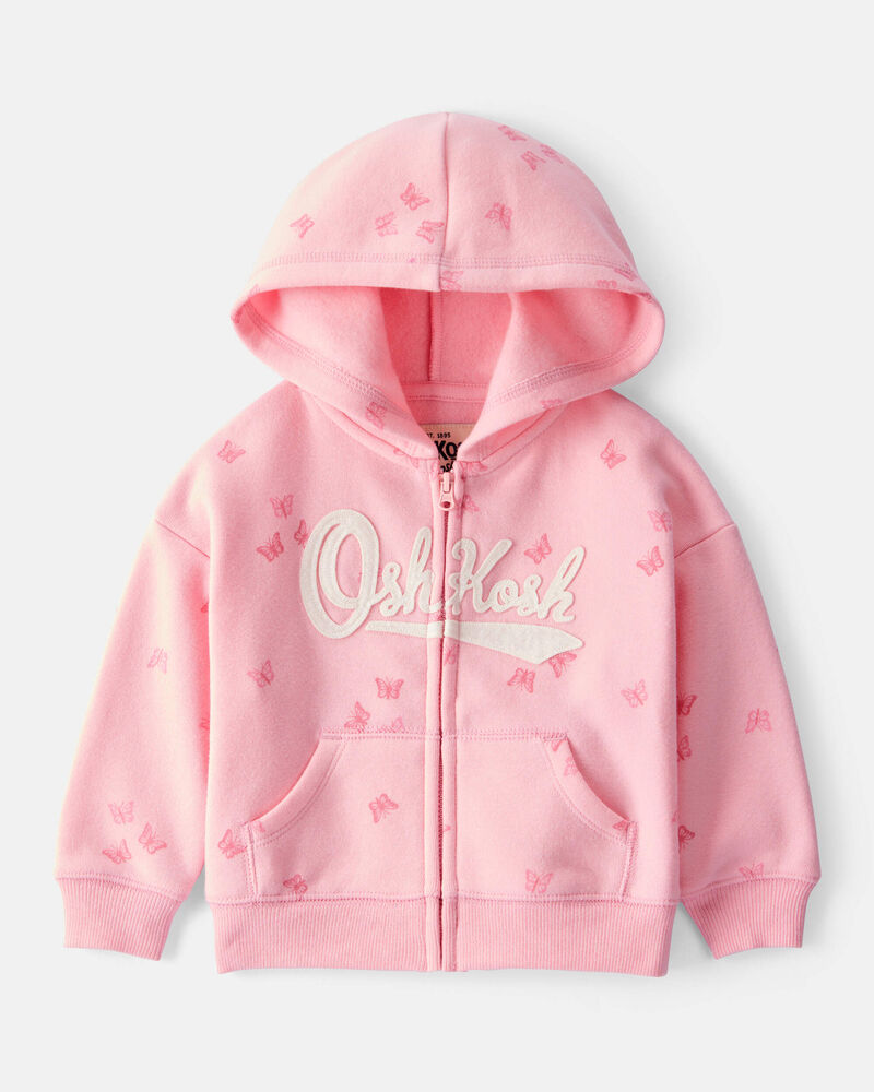 Baby Girl 2-Piece DayDream Fleece Butterfly Print Hooded Zip-Up Jacket & Joggers Set - Pink, image 2 of 7 slides