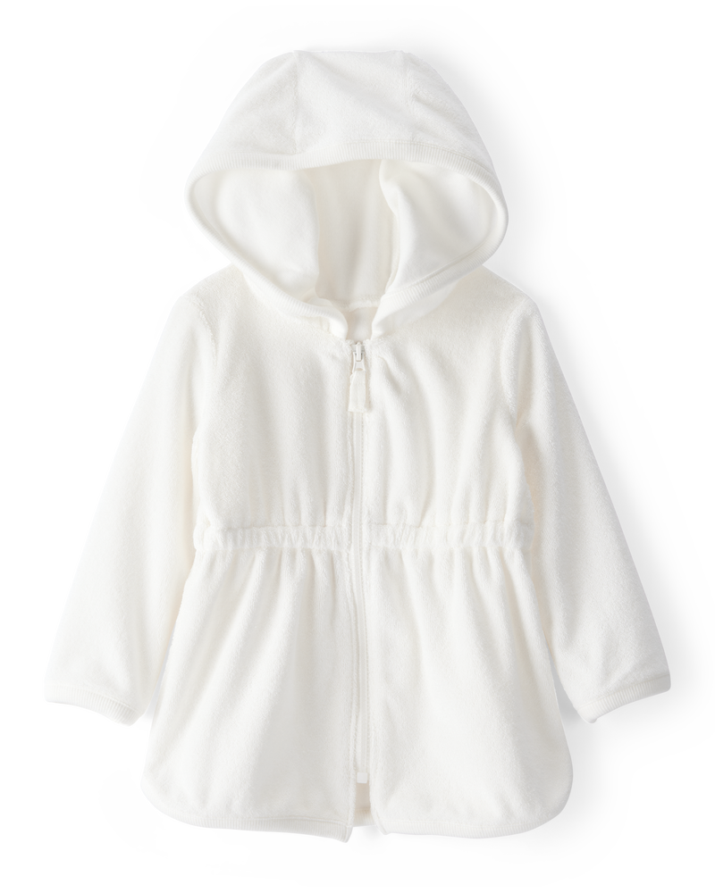Baby Girl Hooded Terry Cloth Swim Cover-Up Dress - White, image 1 of 3 slides