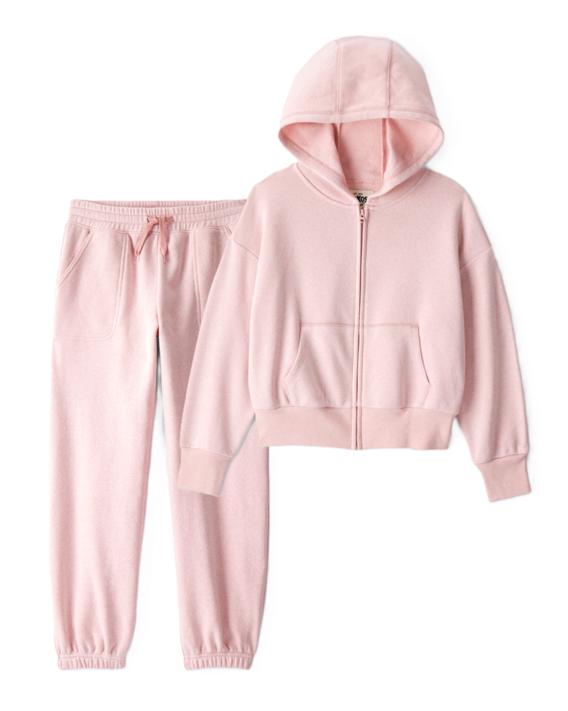 Girls 2-Piece DayDream Fleece Hooded Zip-Up Jacket & Joggers Set - Pink, image 1 of 6 slides