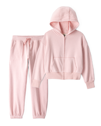 Girls 2-Piece DayDream Fleece Hooded Zip-Up Jacket & Joggers Set - Pink, 
